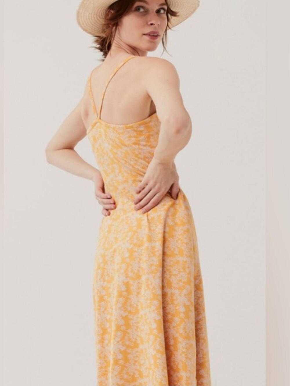 Pact Fit & Flare Midi Dress Floral Yellow White Organic Cotton Sleeveless Size S - Picture 3 of 14